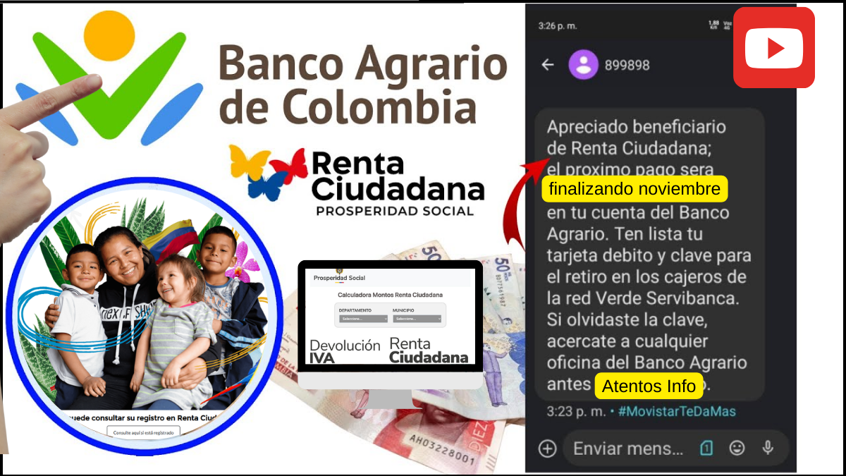 ¿Mensaje de texto para el pago de Renta Ciudadana es real Banco Agrario Aclara